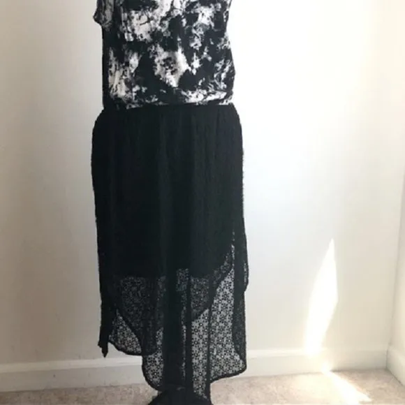 NWT Rachel Roy Black/White High-low Eyelet Night Out Sleeveless Midi Dress Sz L