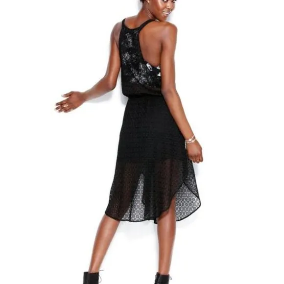 NWT Rachel Roy Black/White High-low Eyelet Night Out Sleeveless Midi Dress Sz L