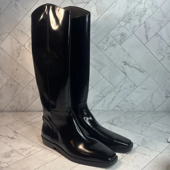 NWT Sam Edelman Womens Cesar Black Square Toe Knee High Riding Boots Size 8.5M