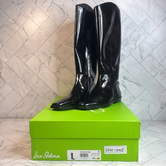 NWT Sam Edelman Womens Cesar Black Square Toe Knee High Riding Boots Size 8.5M