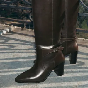 NWT Zara Genuine Leather Heeled Knee-High Boots – Chocolate Brown, Size 10