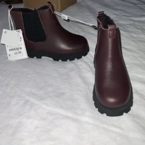 NWT Zara girl leather boots bootie dark red 27 SZ10-10.5