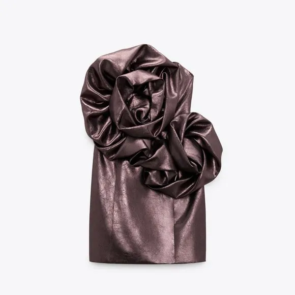 NWT ZARA VOLUMINOUS FLOWER DRESS/Zara mini metallic dress