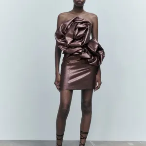 NWT ZARA VOLUMINOUS FLOWER DRESS/Zara mini metallic dress