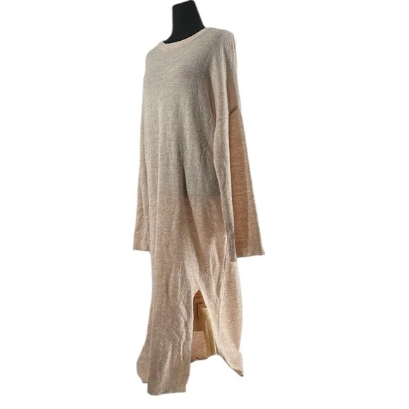 Oak And Fort midi Sweater Dress cream warm Knit Long Sleeve Crew Neck Sz sm