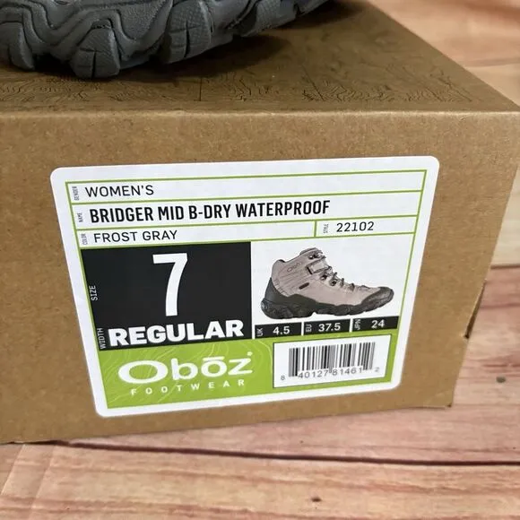 Oboz‎ Bridger Mid B-Dry Womens Size 7 Waterproof Hiking Boots 22102 Frost Gray