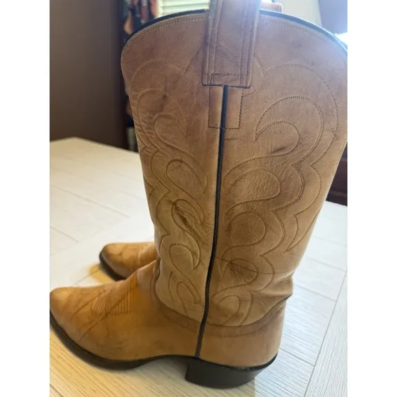 Olathe Men's Tan Leather Western Cowboy Boots. Made In USA. Sz 10.5D.