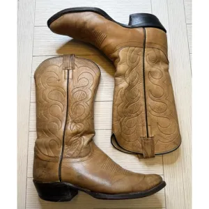 Olathe Men's Tan Leather Western Cowboy Boots. Made In USA. Sz 10.5D.