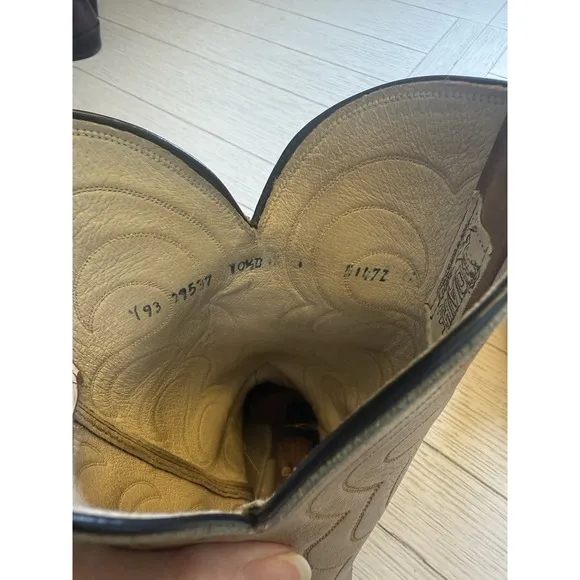 Olathe Men's Tan Leather Western Cowboy Boots. Made In USA. Sz 10.5D.