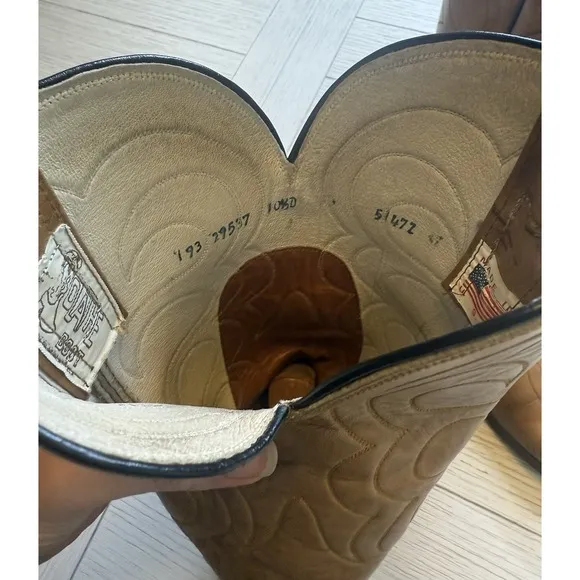 Olathe Men's Tan Leather Western Cowboy Boots. Made In USA. Sz 10.5D.