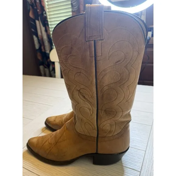 Olathe Men's Tan Leather Western Cowboy Boots. Made In USA. Sz 10.5D.