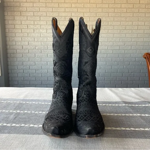 Old Gringo Zorrilla Black Aztec Western Cowboy Boots Calf Hair Size 9
