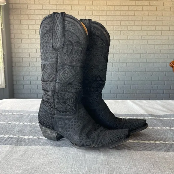 Old Gringo Zorrilla Black Aztec Western Cowboy Boots Calf Hair Size 9