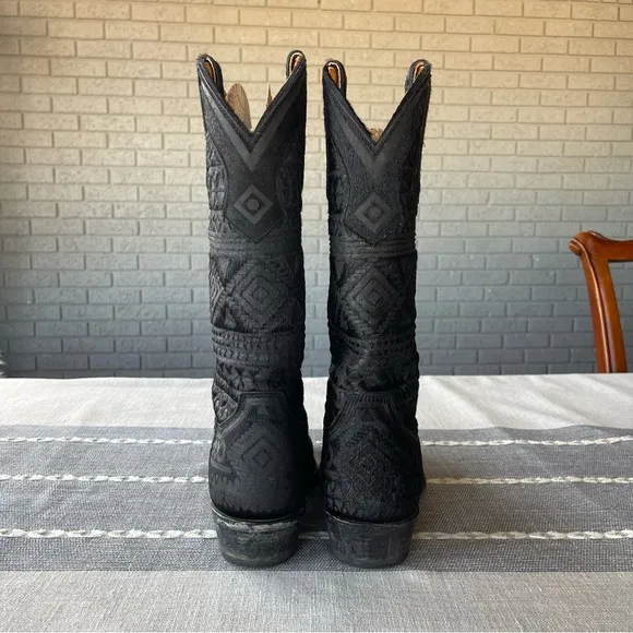 Old Gringo Zorrilla Black Aztec Western Cowboy Boots Calf Hair Size 9