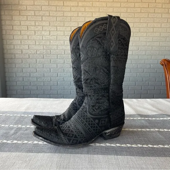 Old Gringo Zorrilla Black Aztec Western Cowboy Boots Calf Hair Size 9