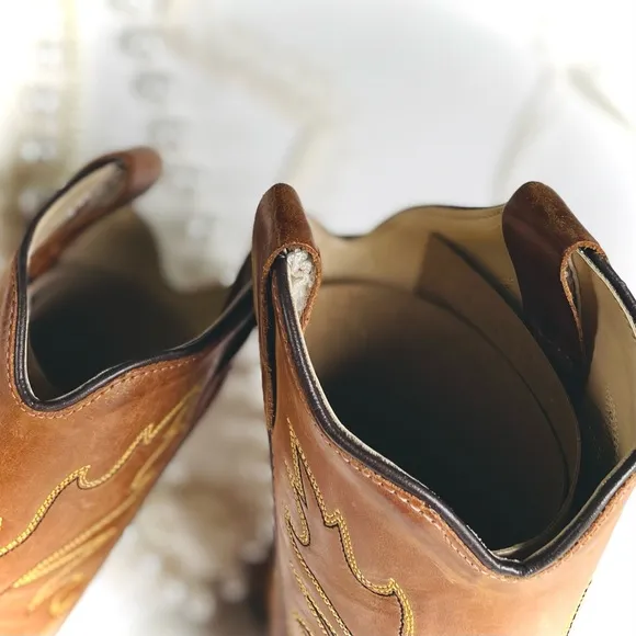 OLD WEST | 12.0-D | Tan Canyon Childrens Girls Leather 8in Snip Toe Cowboy Boots