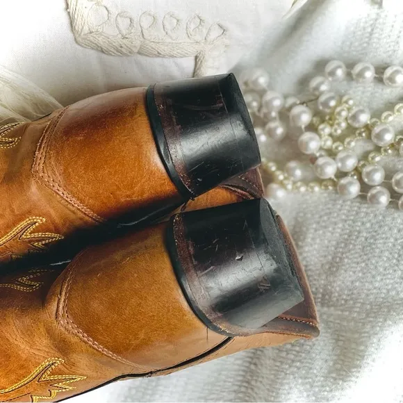 OLD WEST | 12.0-D | Tan Canyon Childrens Girls Leather 8in Snip Toe Cowboy Boots