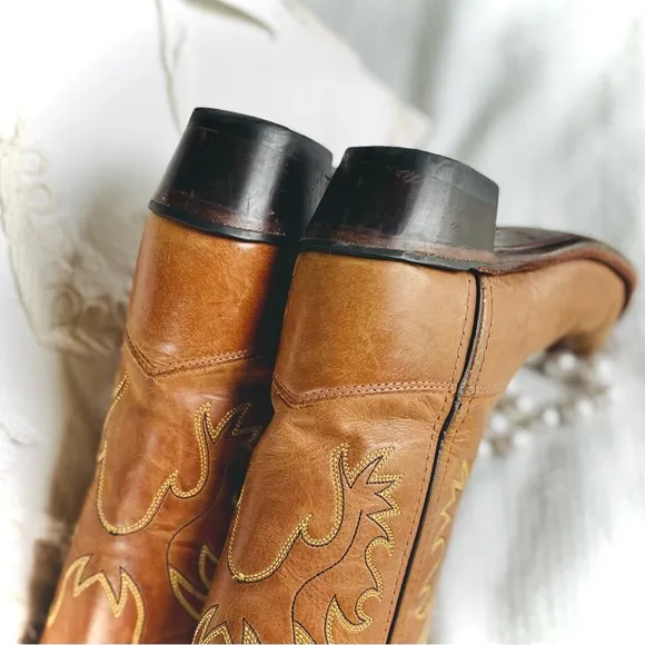 OLD WEST | 12.0-D | Tan Canyon Childrens Girls Leather 8in Snip Toe Cowboy Boots