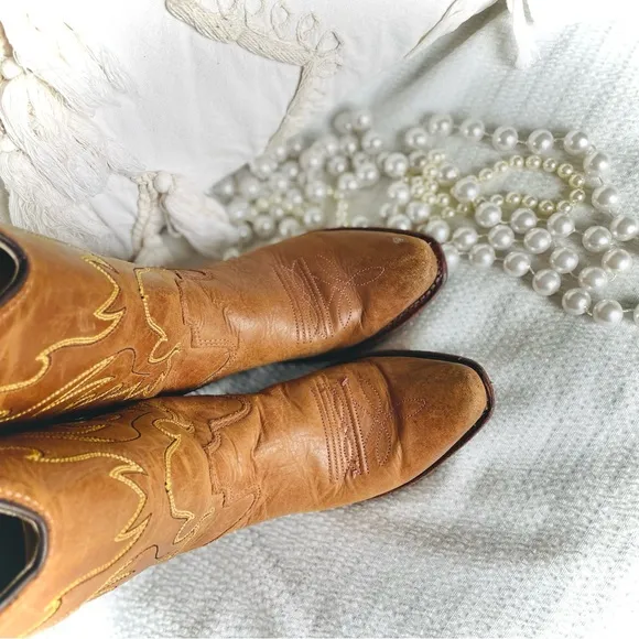 OLD WEST | 12.0-D | Tan Canyon Childrens Girls Leather 8in Snip Toe Cowboy Boots