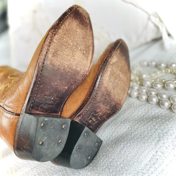 OLD WEST | 12.0-D | Tan Canyon Childrens Girls Leather 8in Snip Toe Cowboy Boots