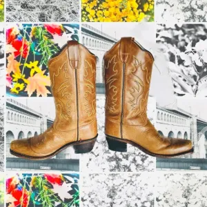 OLD WEST | 12.0-D | Tan Canyon Childrens Girls Leather 8in Snip Toe Cowboy Boots