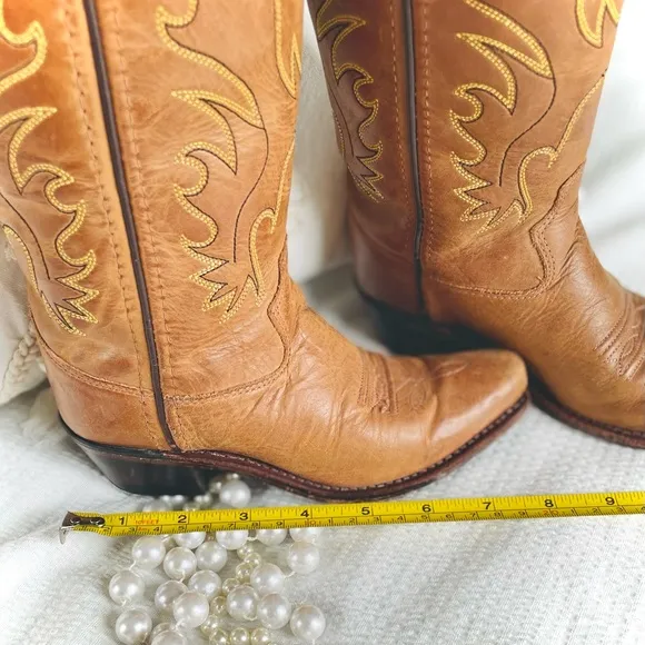 OLD WEST | 12.0-D | Tan Canyon Childrens Girls Leather 8in Snip Toe Cowboy Boots