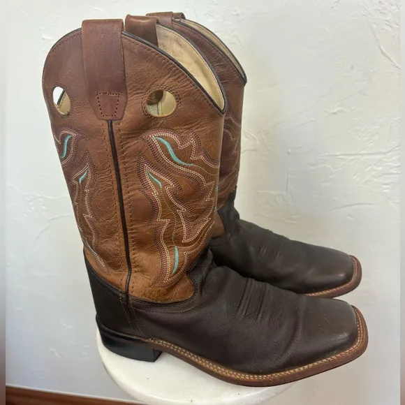 OLD‎ WEST Broad Square Toe Western Cowboy Boots Brown Tan Leather Cowgirl 6