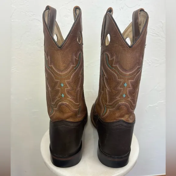OLD‎ WEST Broad Square Toe Western Cowboy Boots Brown Tan Leather Cowgirl 6