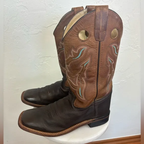OLD‎ WEST Broad Square Toe Western Cowboy Boots Brown Tan Leather Cowgirl 6