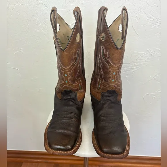 OLD‎ WEST Broad Square Toe Western Cowboy Boots Brown Tan Leather Cowgirl 6