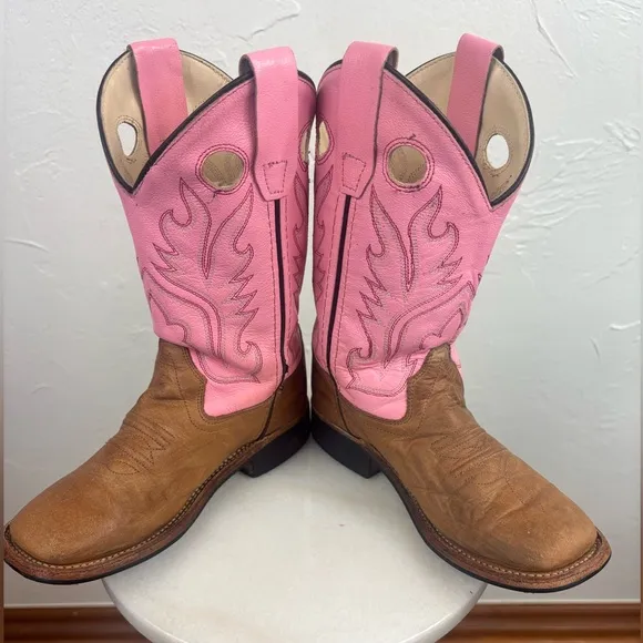 OLD WEST CODY JAMES Little Girl Pink Cowboy Boot Western Brown Shoe Toddler 12.5