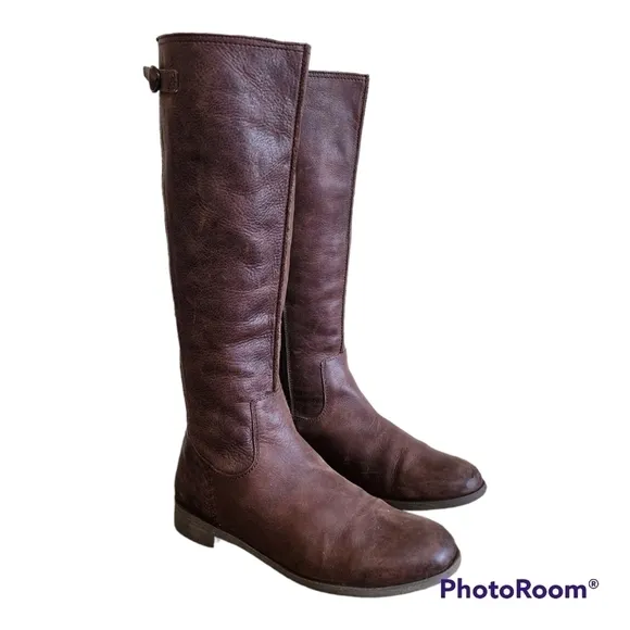 OLUKAI Leather Knee High Boots Kalupili Size 8 Equestrian Brown Stretch Calf