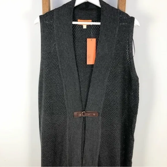 𝅺one A Gray long duster cardigan leather NWT 1X