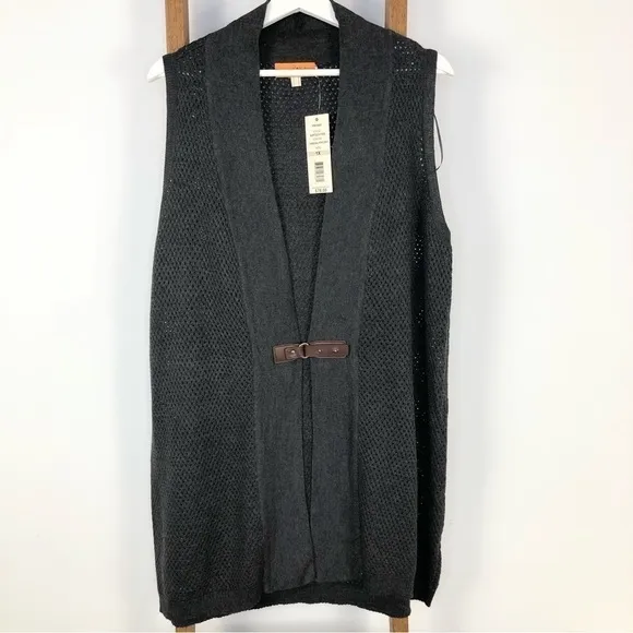 𝅺one A Gray long duster cardigan leather NWT 1X