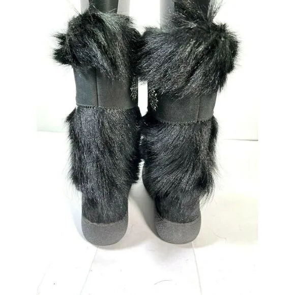 Oscar Sport Boots Black Apres Goat Hair Pom Pom Embroidery Snow Bunny