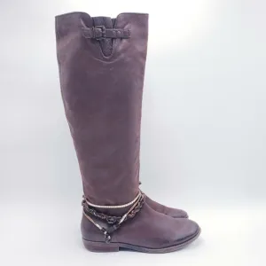 OTBT Women's Trout Creek Tall Riding Boot Brown Leather Harness Size 9 Wide Calf