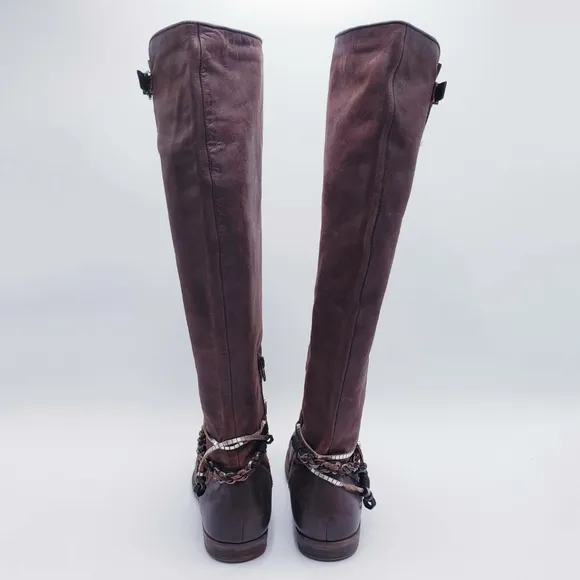 OTBT Women's Trout Creek Tall Riding Boot Brown Leather Harness Size 9 Wide Calf