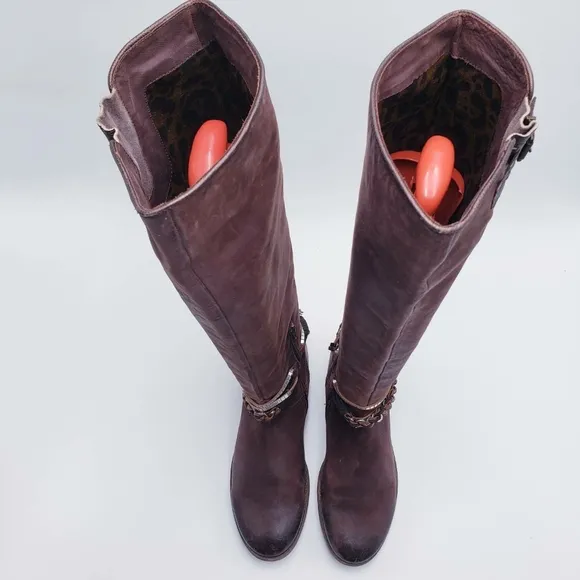 OTBT Women's Trout Creek Tall Riding Boot Brown Leather Harness Size 9 Wide Calf