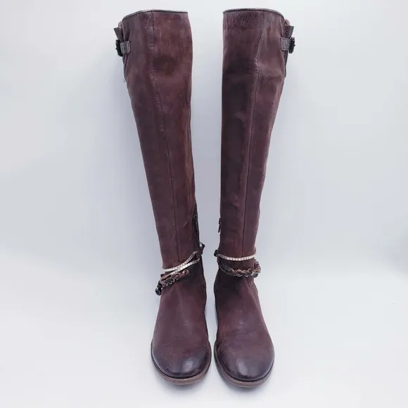 OTBT Women's Trout Creek Tall Riding Boot Brown Leather Harness Size 9 Wide Calf
