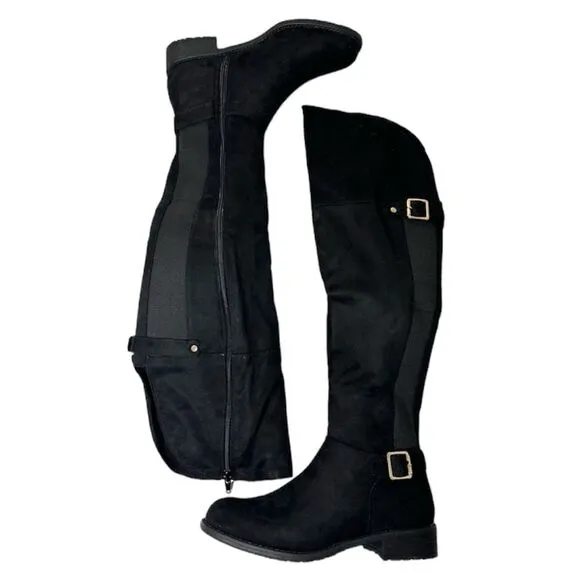 OVER THEE KNEE BLACK FAUX SUEDE EQUESTRIAN BOOTS NWT