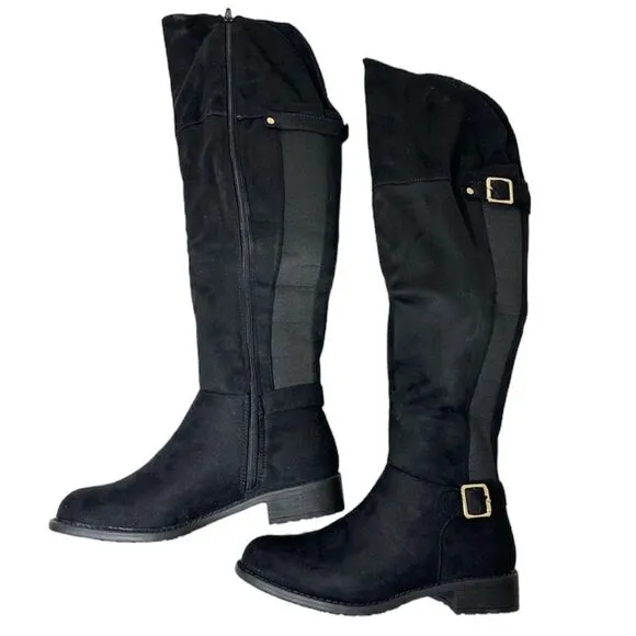 OVER THEE KNEE BLACK FAUX SUEDE EQUESTRIAN BOOTS NWT