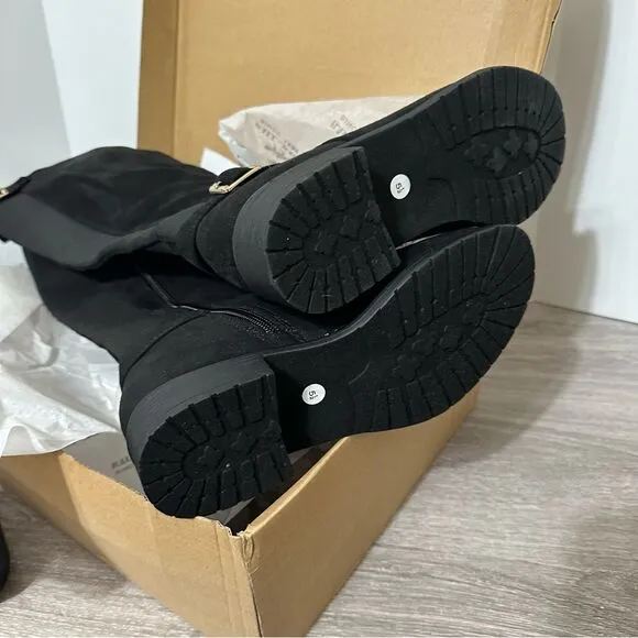 OVER THEE KNEE BLACK FAUX SUEDE EQUESTRIAN BOOTS NWT