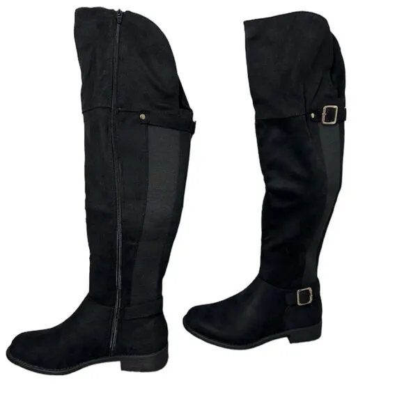 OVER THEE KNEE BLACK FAUX SUEDE EQUESTRIAN BOOTS NWT
