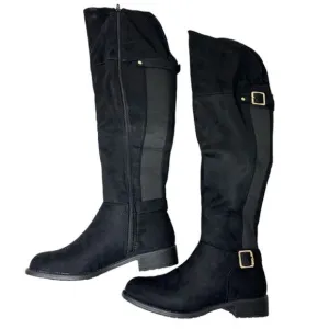 OVER THEE KNEE BLACK FAUX SUEDE EQUESTRIAN BOOTS NWT