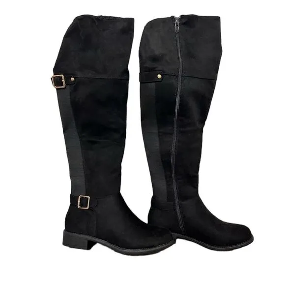 OVER THEE KNEE BLACK FAUX SUEDE EQUESTRIAN BOOTS NWT