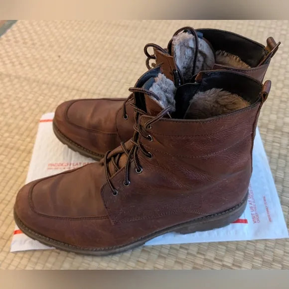 Overland Renzo Sheepskin Lined Winter Boots Caramel Brown EU 45 Made in Canada