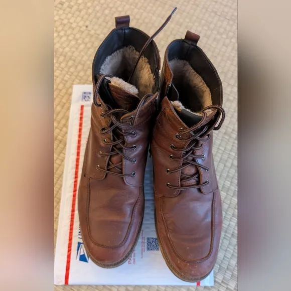 Overland Renzo Sheepskin Lined Winter Boots Caramel Brown EU 45 Made in Canada