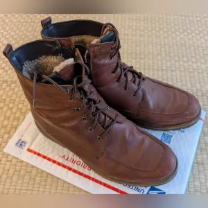 Overland Renzo Sheepskin Lined Winter Boots Caramel Brown EU 45 Made in Canada