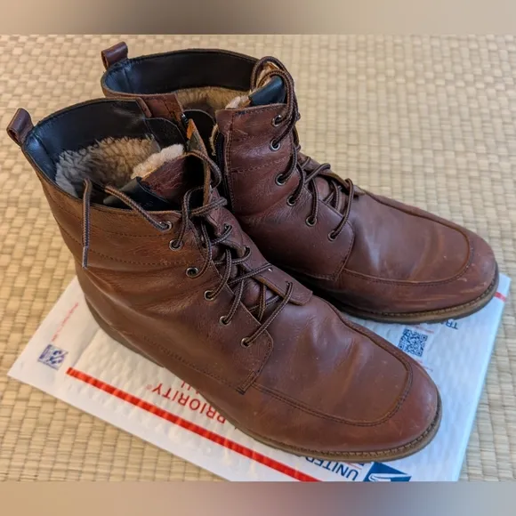 Overland Renzo Sheepskin Lined Winter Boots Caramel Brown EU 45 Made in Canada
