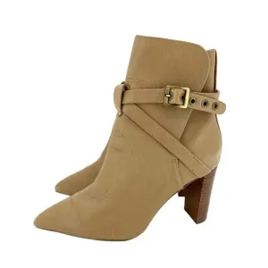PAIGE Camille Tan Leather Booties Ankle Strap Pointed Toe Boots Sz 8 $378